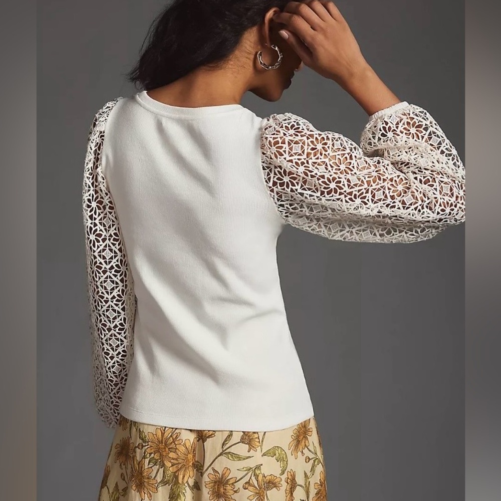 Maeve by Anthropologie Lace-Sleeve Top - Size XS - Picture 2 of 10